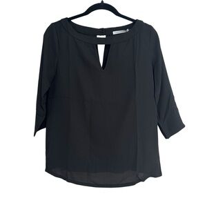 Three Eighty Two Women’s Black Keyhole Neckline 3/4 Sleeve Blouse Sz XS NWT